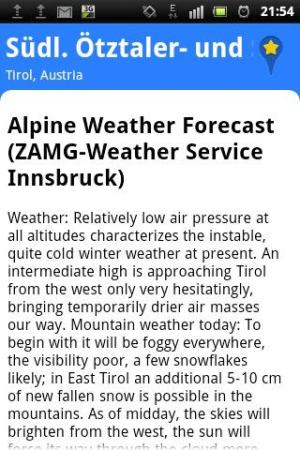 Snow Safe - Hlavicka predpovedi pro oblast